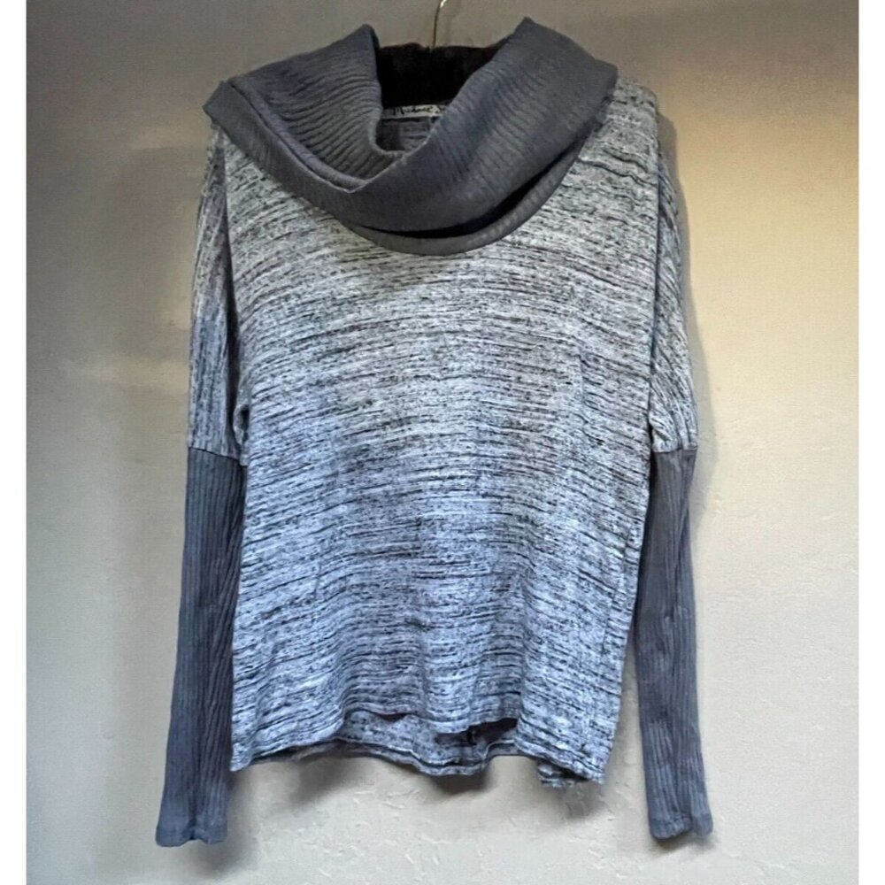 Michael Stars Women Long Sleeve Drape Cowl Neck Sweater Top One Size Gray Ribbed